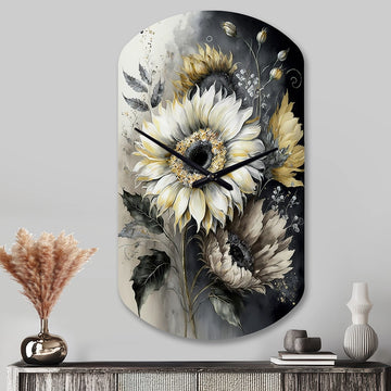 White Sunflower - Asymmetric Metal Wall Clock